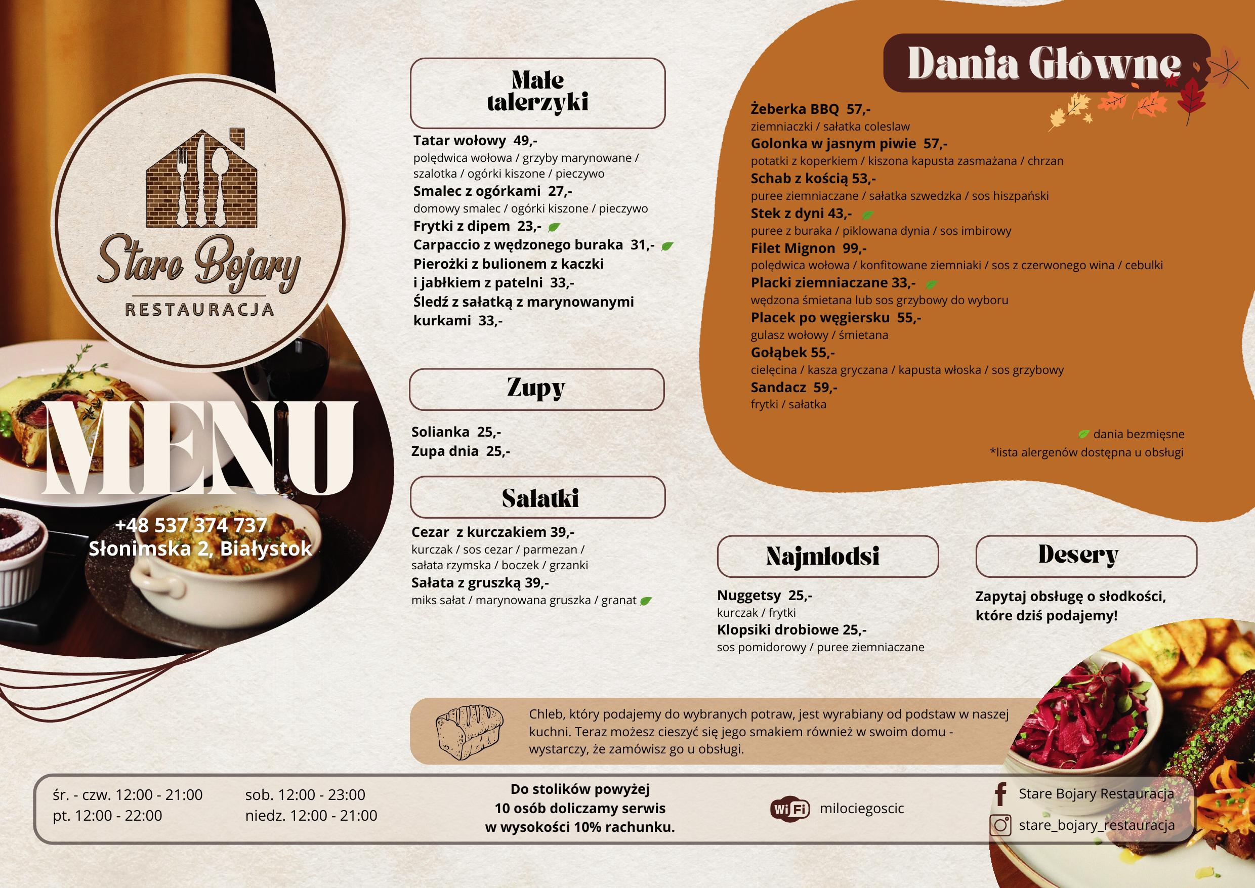 Menu restauracji Stare Bojary Białystok — kuchnia polska, strona 1